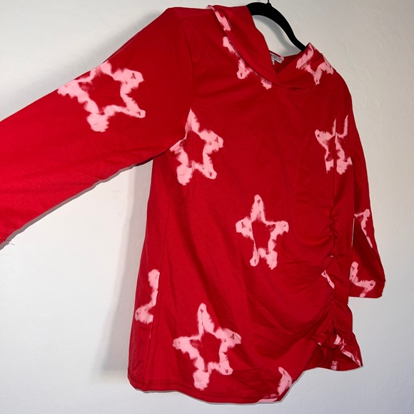 NWT Sportelle 3/4 Sleeve Hooded Star Print Athletic Top Knotted Side Large - Picture 6 of 7